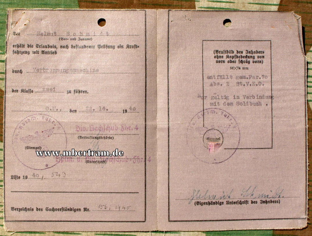 Wehrmachtsführerschein "Div. Nachschub Führer 4 ( mot)"
