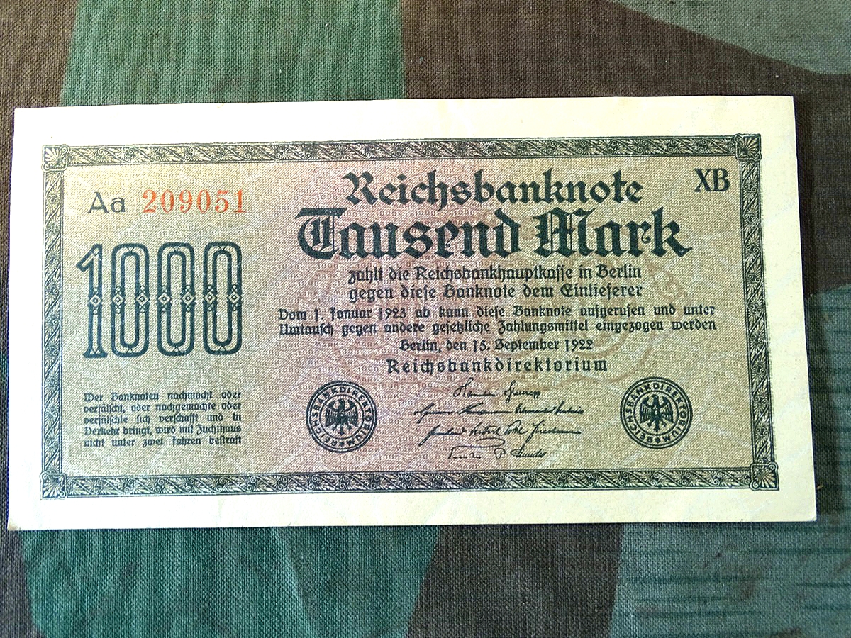 Reichsbanknote 1000 Mark, Kunstvoll gestallteter Originalschein 20er Jahre