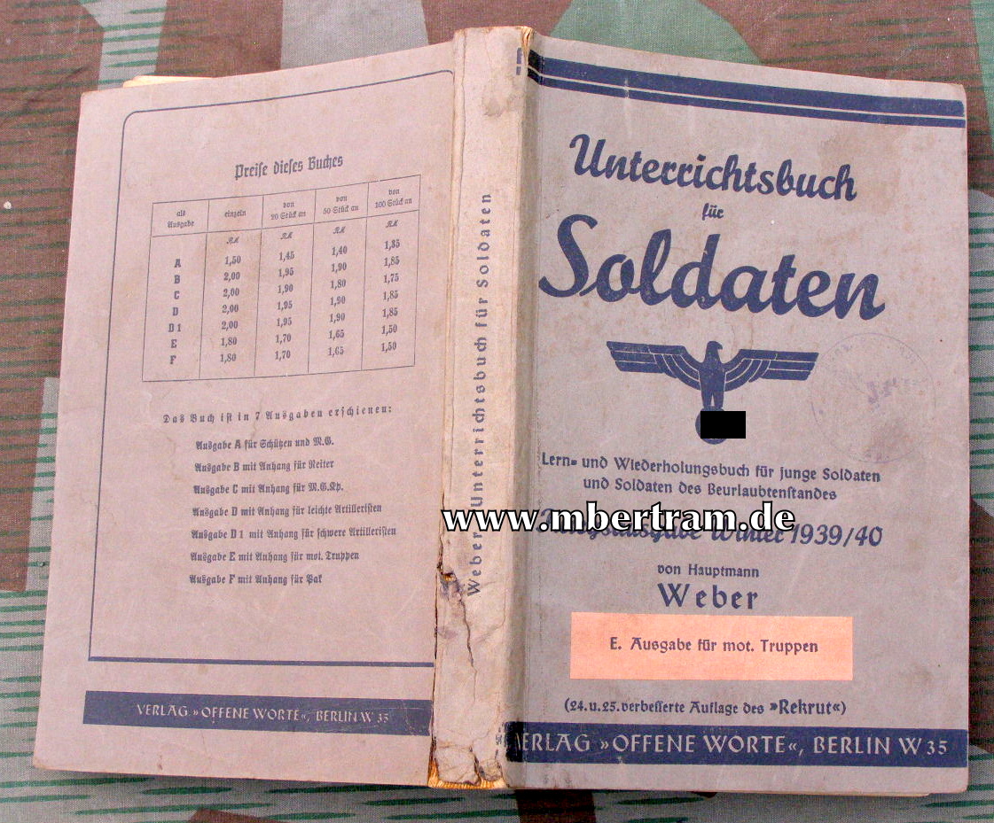 Weber: Unterrichtsbuch für Soldaten- E-Ausgabe für mot. Truppen 1939/40,Panzer Ers. Abt. 4, 1. Kp
