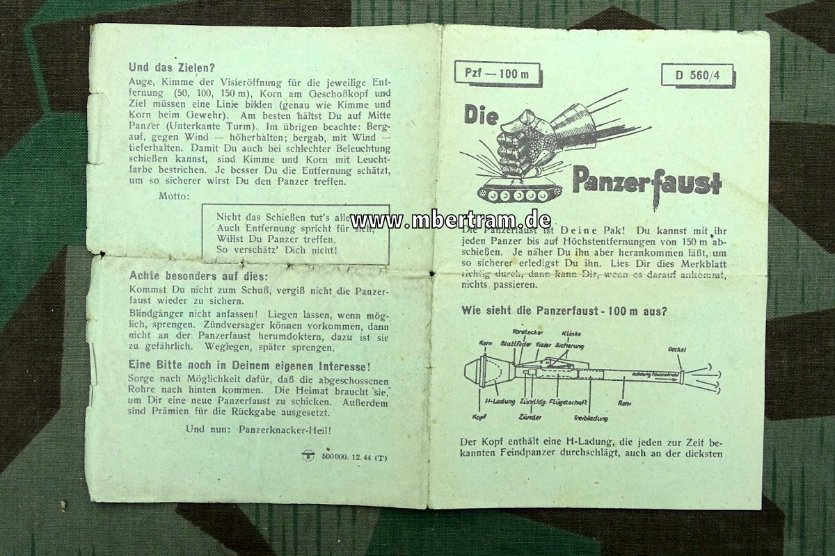 Dienstanweisung D 560/3 Die Panzerfaust 100 m  von 12.1944