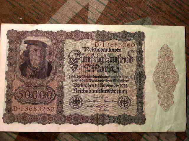 Reichsbanknote 50.000 Mark, Original Geldschein 20er Jahre