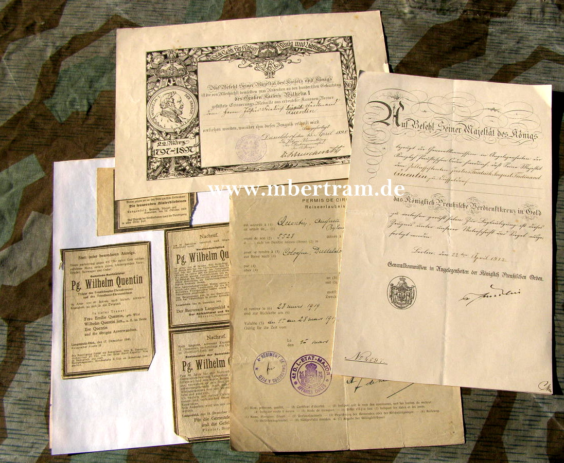 Urkunden: Dragoner Med.1870/71, Centenaer M. Verdienstkr.