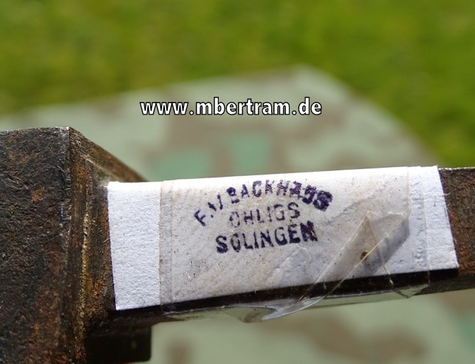 Hersteller Prägestempel der Fa. F.W. Backhaus, Blanke Waffen Solingen