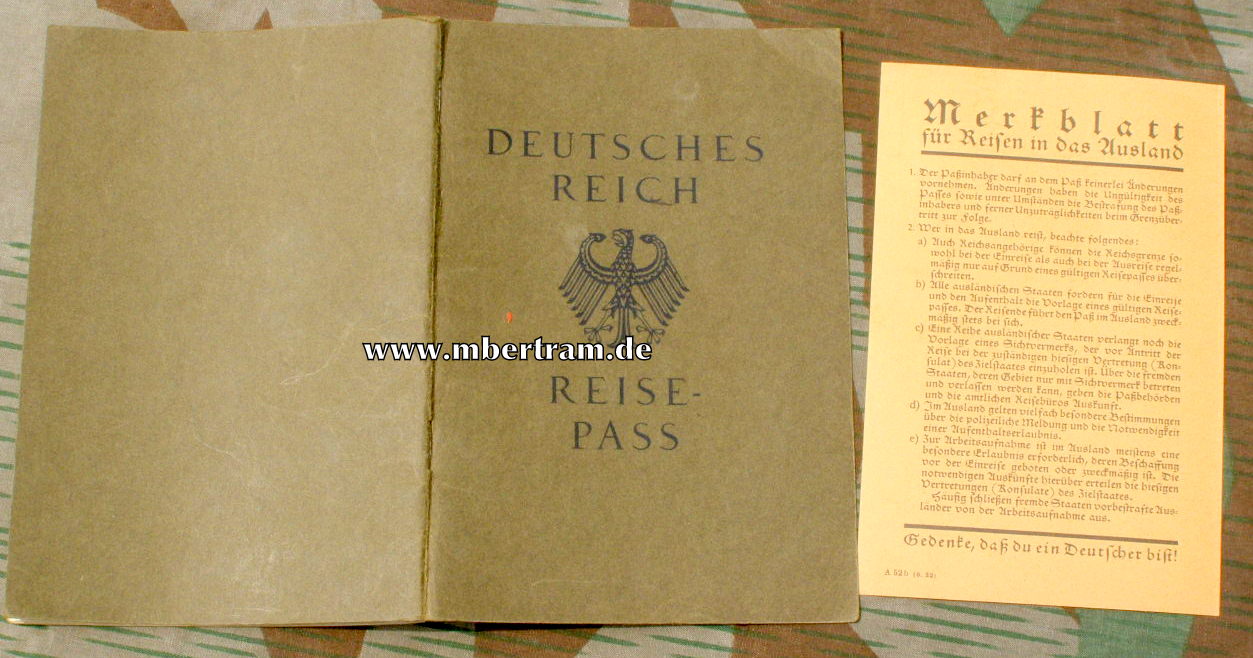 Reisepass Deutsches Reich, Weimarer Adler, Zustand 1-2