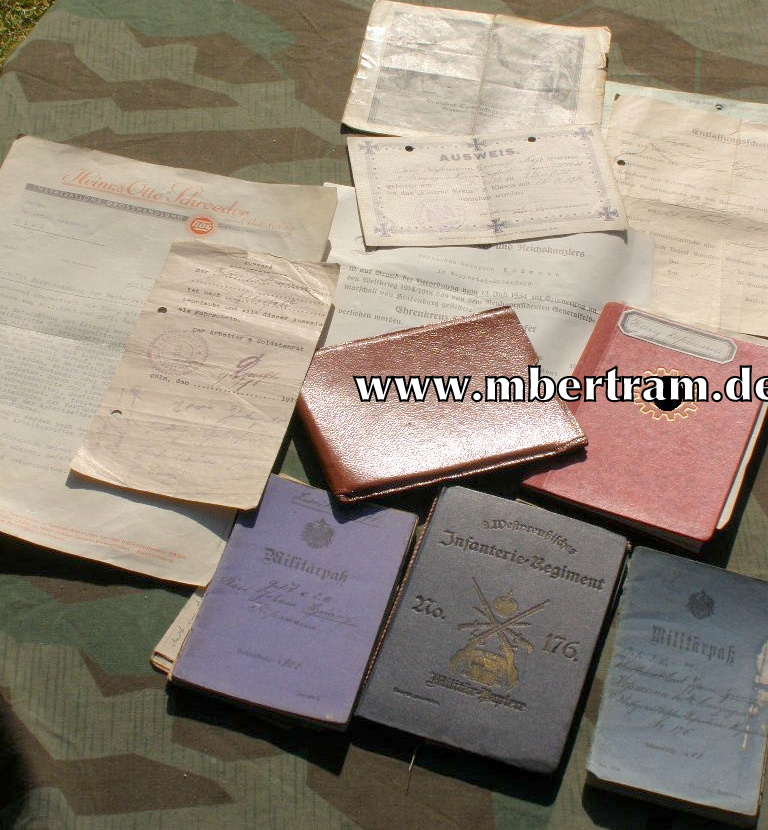 9. westf. Inf.Rgt. No. 176, Militärpässe, Soldbuch,Urkunde...