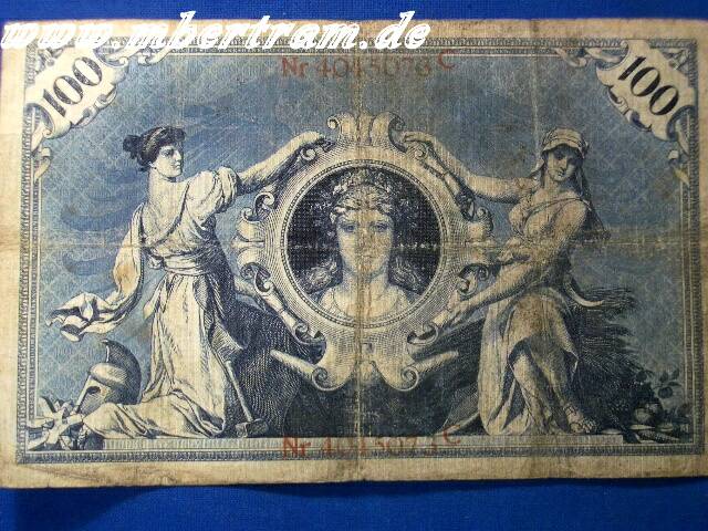 Reichsbanknote 100 Mark, kunstvoller Originalschein vor 1918