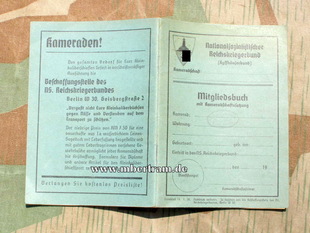 Mitgliedsbuch NS Reichskriegerbund, leer, ungewähnlich-