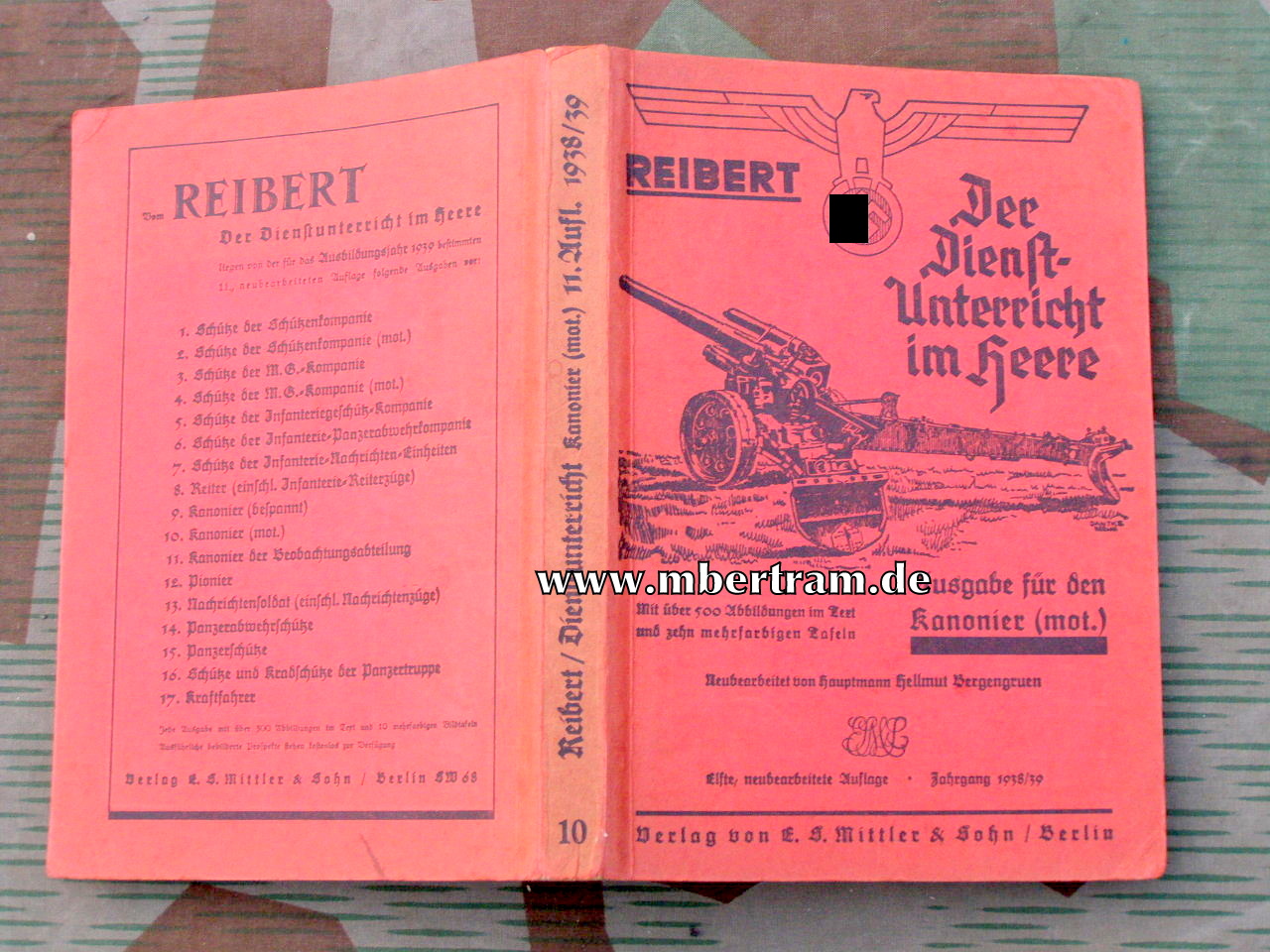 Der Dienstunterricht im Heere für den Kanonier 1938/39