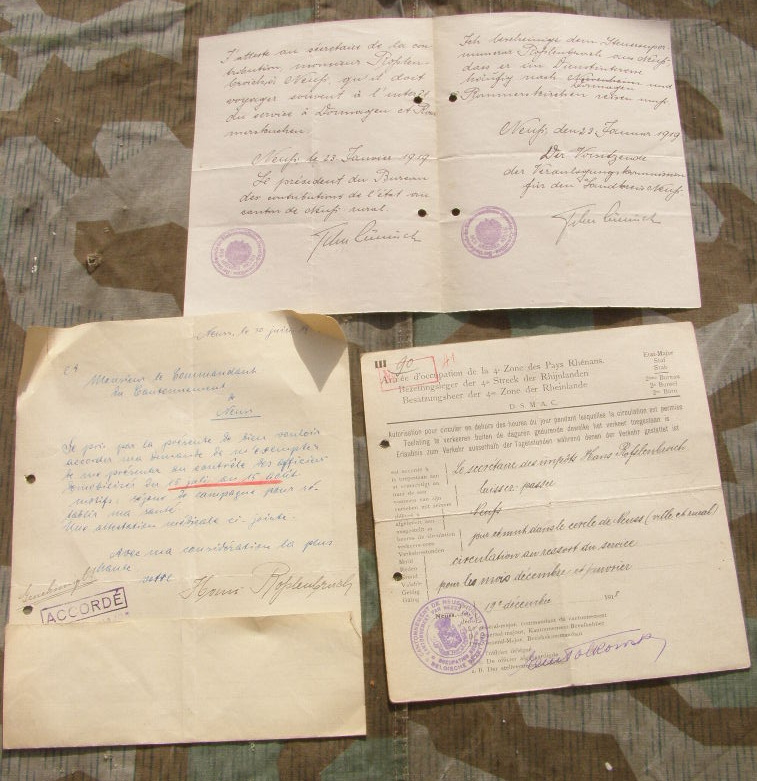 3 Passierscheine, französich besetztes Rheinland 1919