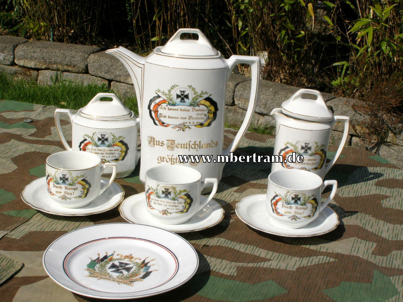 7 teiliges, patriotisches Kaffeeservice, 1914. mit EK