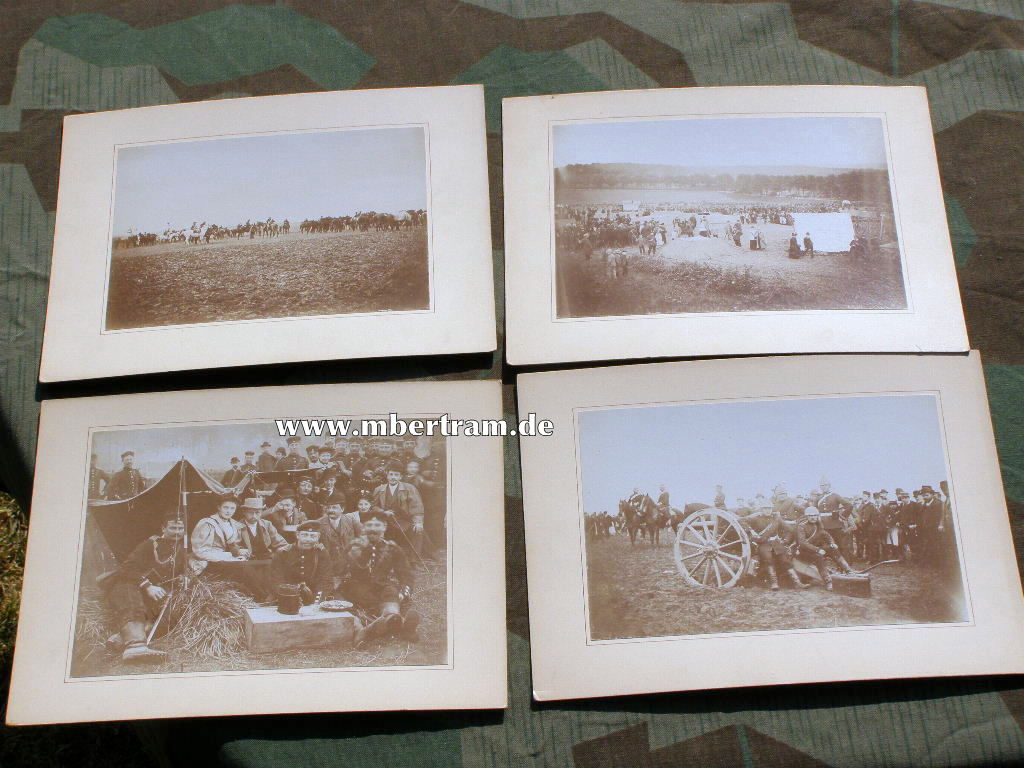 Manöver 1894, 4 Hartkarton Fotos, je ca. 22x16 cm