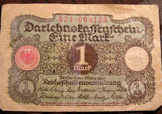 Darlehnskassenschein über 1 Reichsmark 1920.