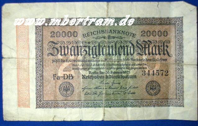 Reichsbanknote 20.000 Mark, Originalschein 20er Jahre