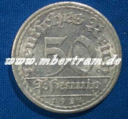 50 Pfennig Stück, kunstvolle Originalmünze 20er Jahre