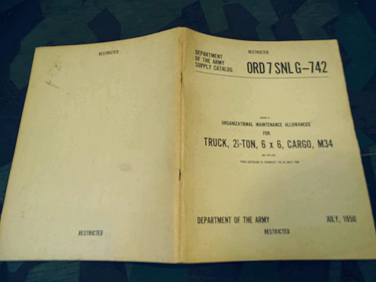 Department of the Army Supplie Catalog, ORD 7 SNL G-742, Truck, 2,5 To.6x6 Cargo M 34, 1950 Selten !